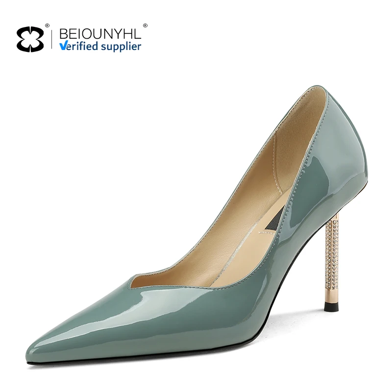 genuine leather New Fashion Women Pumps Glossy Pointed-toe Shoes Wrap-toe Large Size High Heels Pumps Female Career Shoes