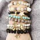 Zooying Multi Layers Bohemian Glass Stone Beaded Stack Bracelet With Star Charm