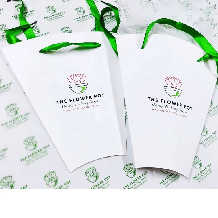 Custom Waterproof Packaging Paper Gift Bag with Ribbon Handles Flower Bag with Handle details