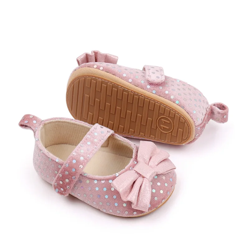 Spring and Summer Suede Polka-dot Bow Soft Soled Non-slip Baby Toddler Shoes for Girls supplier