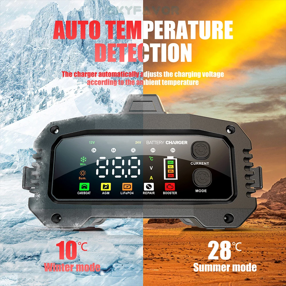 2024 new products car battery charger 12v 24v 25A lifepo4 lead acid Universal battery charger for truck motorcycle car battery