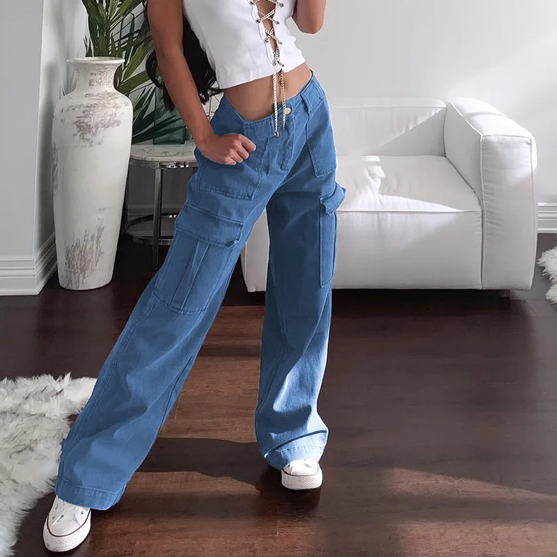 Women Streetwear Pockets Wide Leg Cargo 
