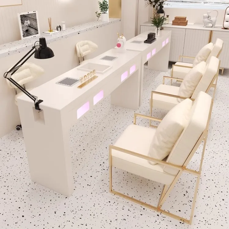 Modern Nordic Nail Table Salon Nail Furniture Marble Nail Table and Chair High Power Vacuum Cleaner