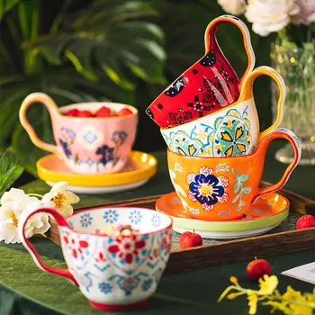 Wholesale bohemian ceramic vintage mug household breakfast cup large coffee mug ceramic