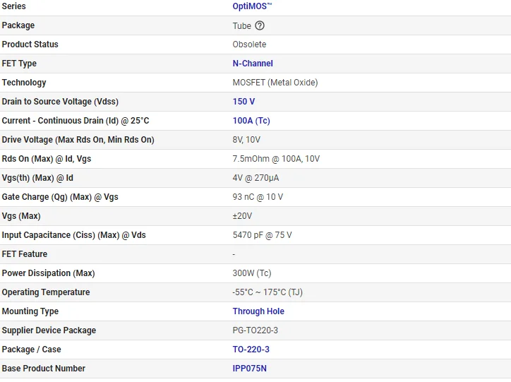 product 75v 80a power mosfet ipp075n15n3g ipp075n15n to 220 for motor control and power supplies-0