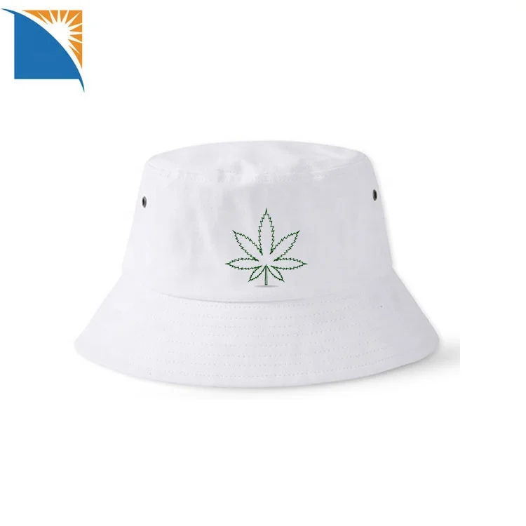 Bucket Hats Fisherman Cannabis Leaf Embroidered Cap Sun-Packable Marijuana 