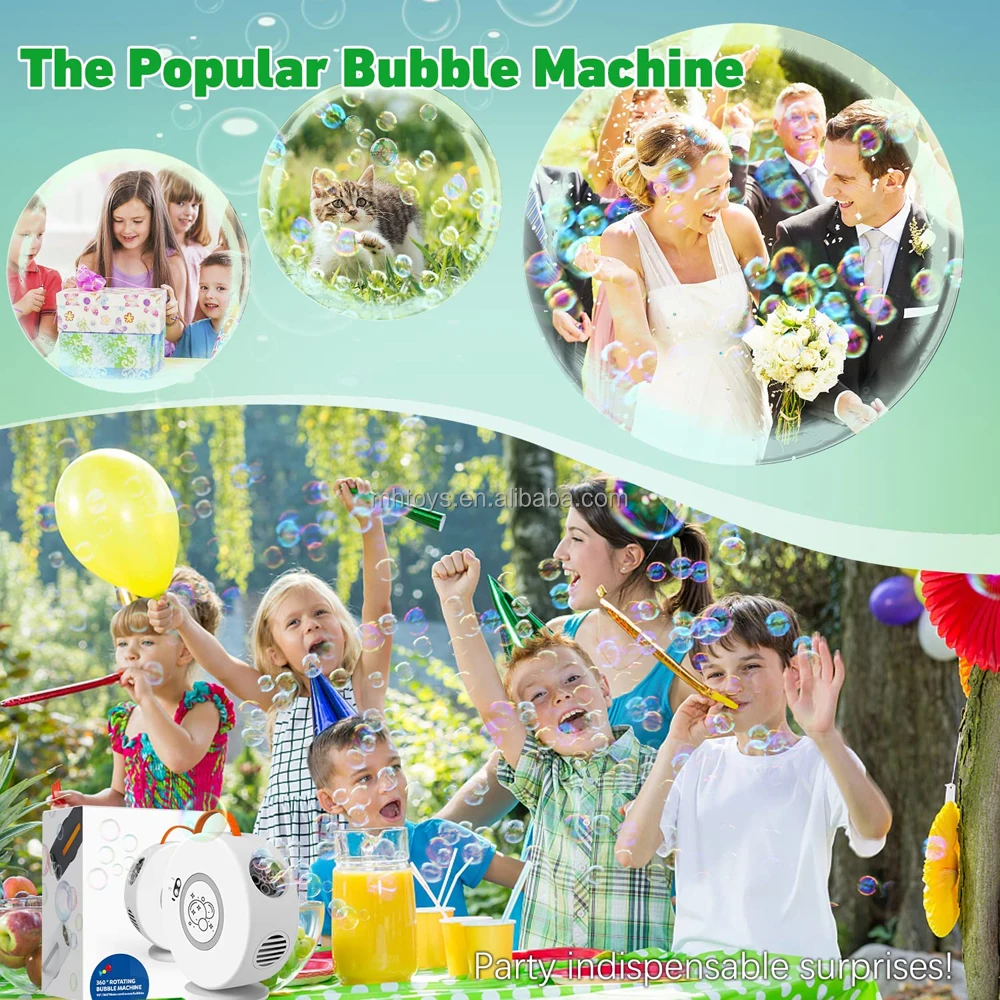 New Arrival Electric Bubble Maker Kids Portable Bubble Machine Chargeable Automatic Bubble Blower Toy with 90/360 Degree Rotated