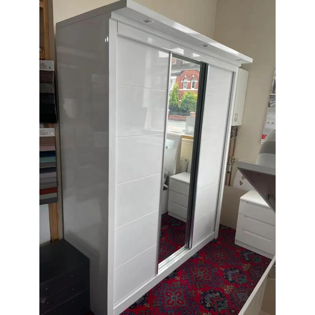 NOVA CUS-MFDC006 1.8m High Gloss Painting Almirah Design Organizer Storage Wardrobe With Full Mirror Sliding Door