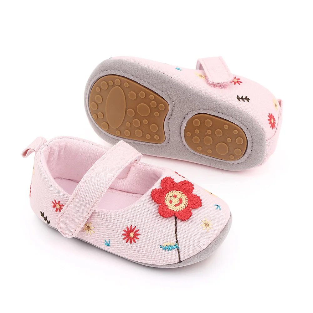 Spring and Autumn Cute Embroidery Flower Solid Color Soft Soled Baby Girls Princess Toddler Shoes supplier