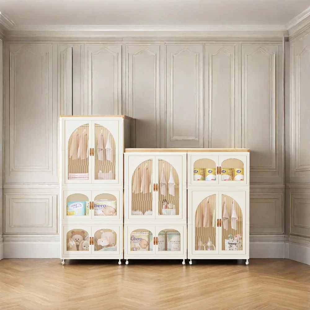 Modern Design Foldable Transparent Plastic Storage Cabinet for Baby Toy Clothes Simple Assembly for Children's Closet Bedroom