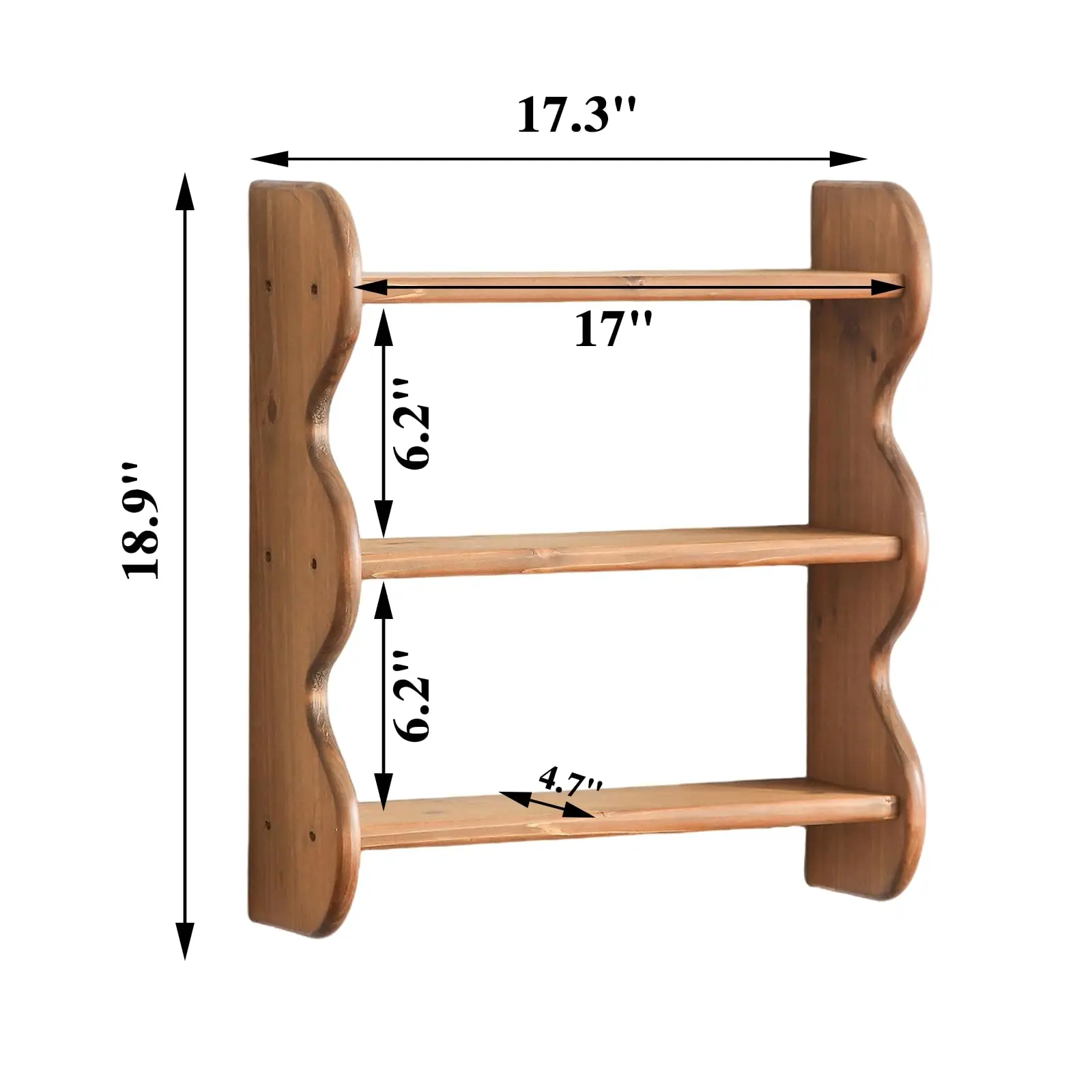 product wood floating wall shelf farmhouse wall mounted storage rack wavy edge display rack 3 tier rustic hanging storage shelf-3