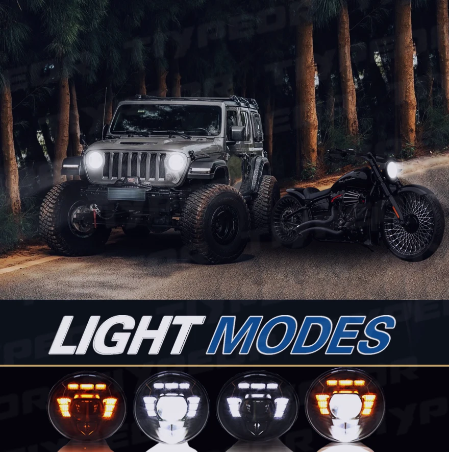 product tiypeor motorcycle round headlight 7inch universal led headlamp compatible with street glide road king ultra classic cvo softail-5