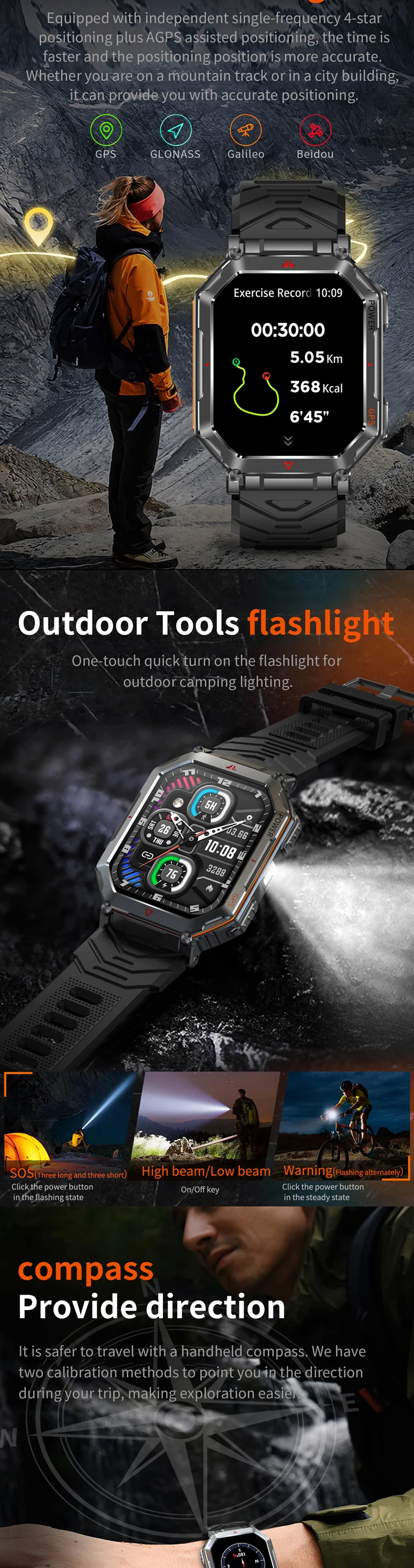 product outdoor kr92 smart watch 2025 new with gps altitude pressure compass flashlight ai dial gpt 1atm waterproof sports watches reloj-2