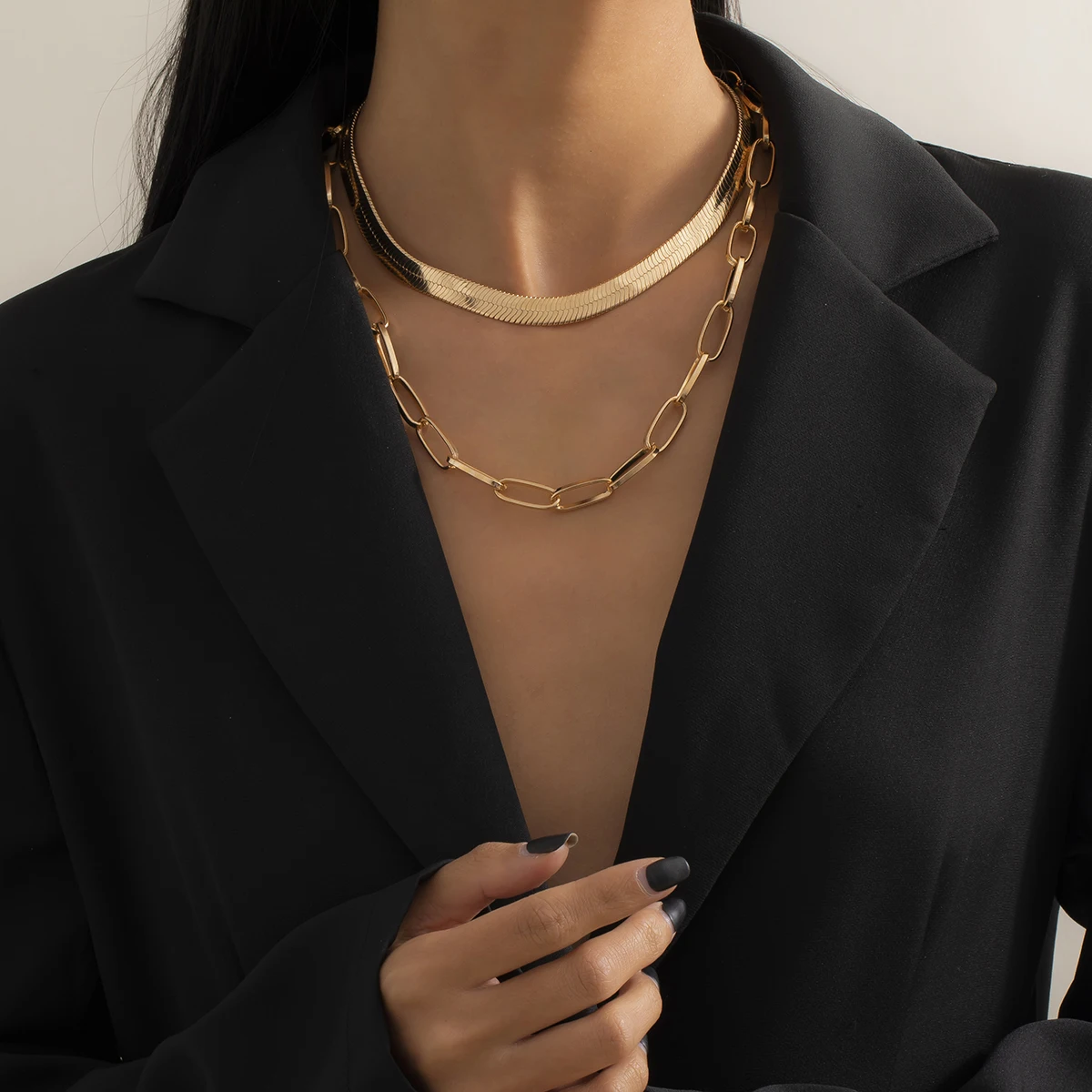 Shixin Punk 2-layer Chain Necklace 