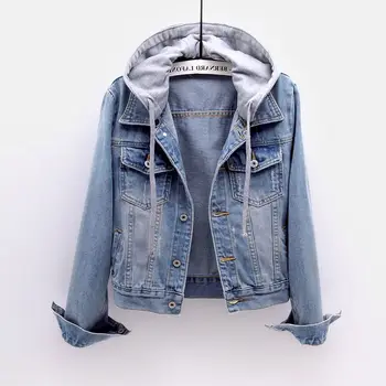 High Quality oversized long denim jackets distressed women jean jacket wholesale denim jackets with hoodies