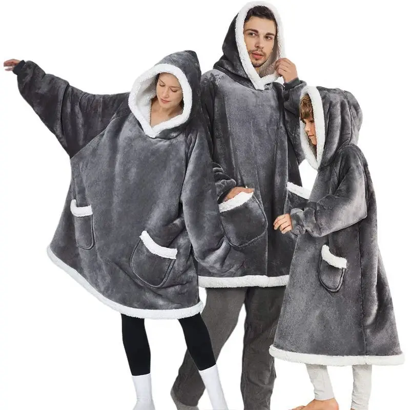 Winter warm sherpa fleece wearable blanket oversized custom sofa hoodie blanket with zipper