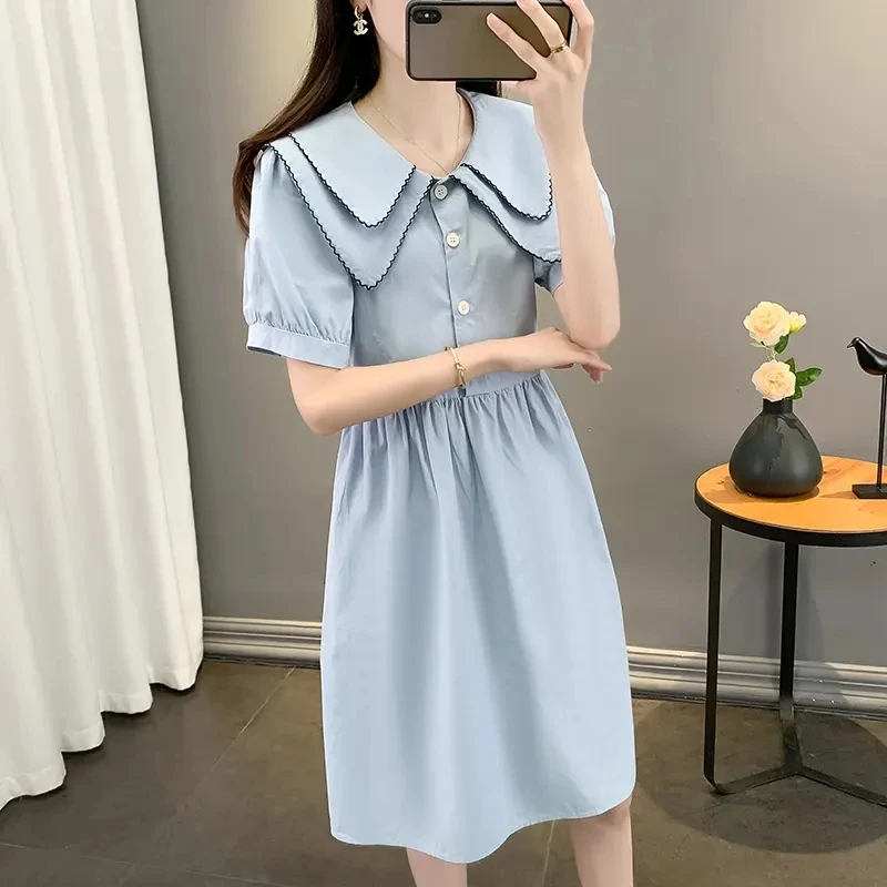 Womens Summer Sun Dresses Tied Back Puff Sleeve Square Neck Casual A-line Dress