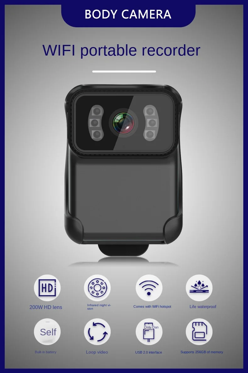 Waterproof 1080p Wifi Camera Mp4 Format Dv Action Cam Law Enforcement