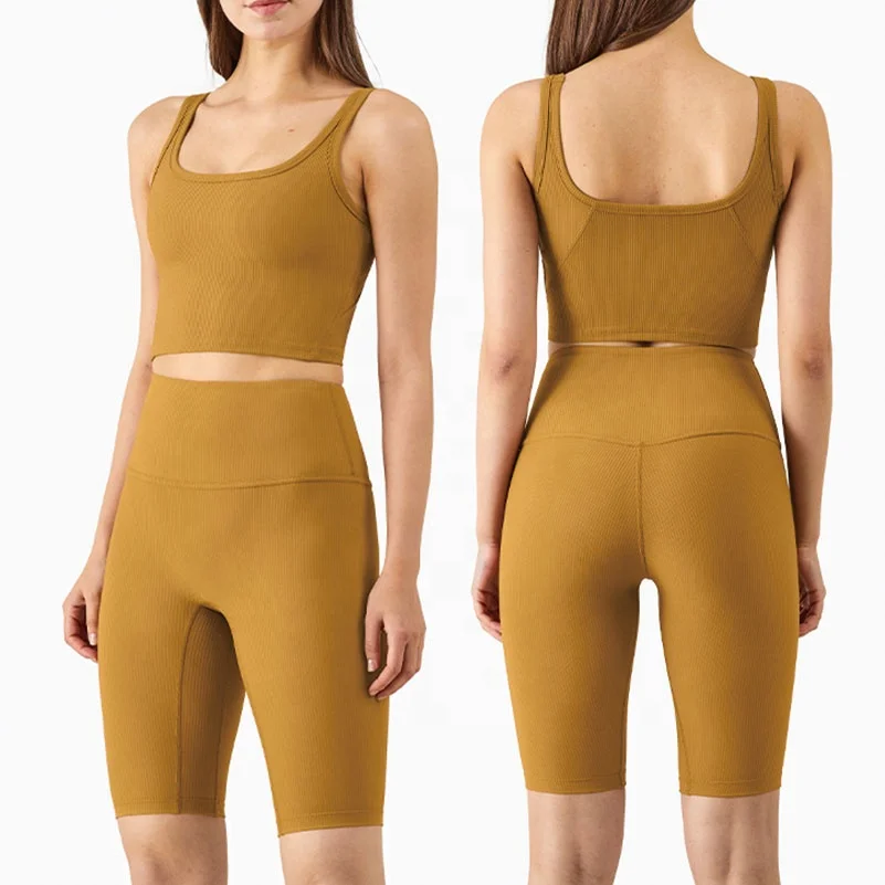 Two Piece Women Plus Size Yoga Wear Workout Suit Yoga Sport Bra And Short Pants Gym Fitness Set
