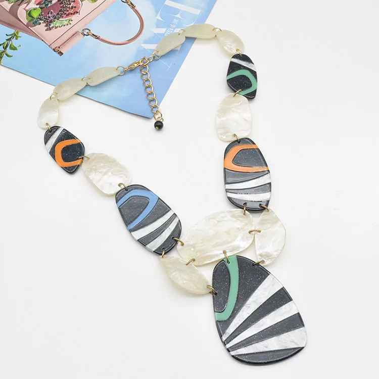 Trendy colorful paint color acetate jewelry for women personality acrylic chain link necklace custom