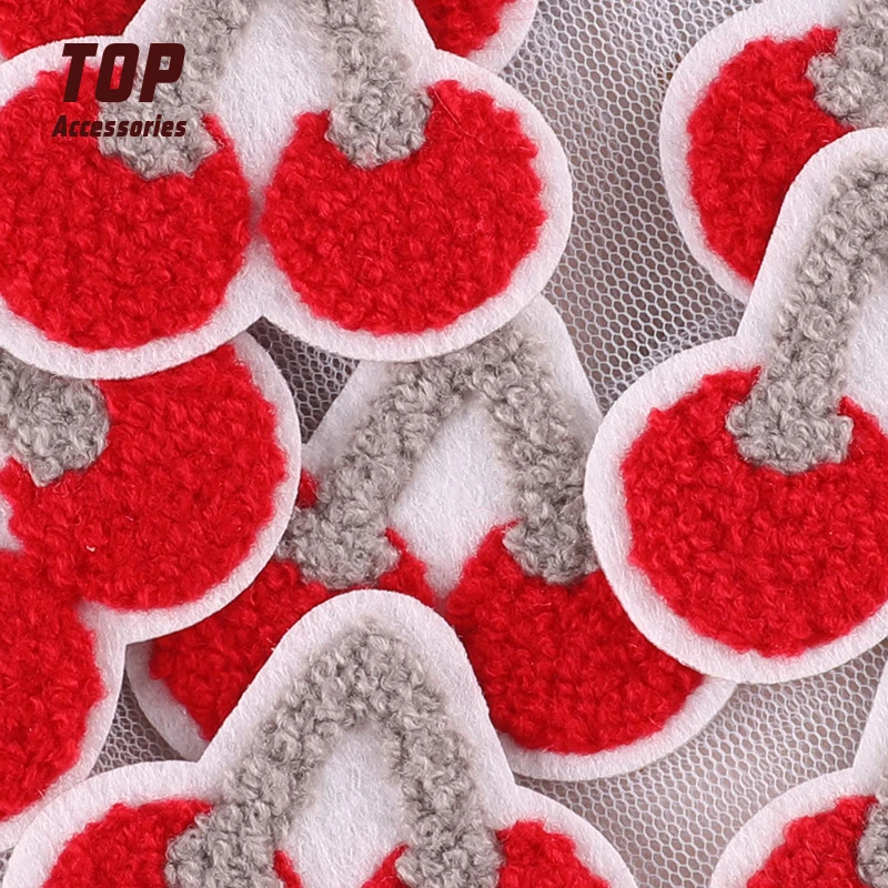 Hot Glue Cartoon Fruit Factory Wholesale Iron On Chenille Cherry Patches Self Adhesive