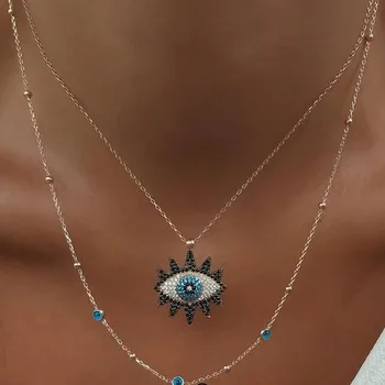 Blue Evil Eyes Bead Choker Necklace 18k Gold Micro Zircon Pendant Necklace Crystal Evil Eye Necklace Jewelry