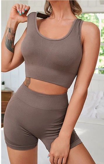 Sexy Seamless Scrunch Butt Shorts Match Bra 2 Piece Yoga Suit Set