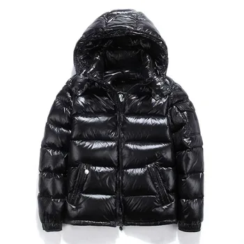 Custom Men's Plain Hooded Glossy Shiny Puffer Jacket High Quality Quilted Down Jacket Winter Warm Outwear Thick Down Coat