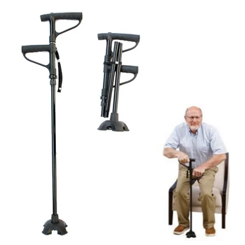 Two handle design foldable aluminum crutches Adjustable disabled crutches Non-slip walking sticks with 6 LED lights