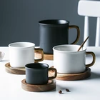 Espresso Cups Ceramic Wholesale Modern Design Golden Handle Ceramic Latte Coffee Espresso Cup With Bamboo Saucer