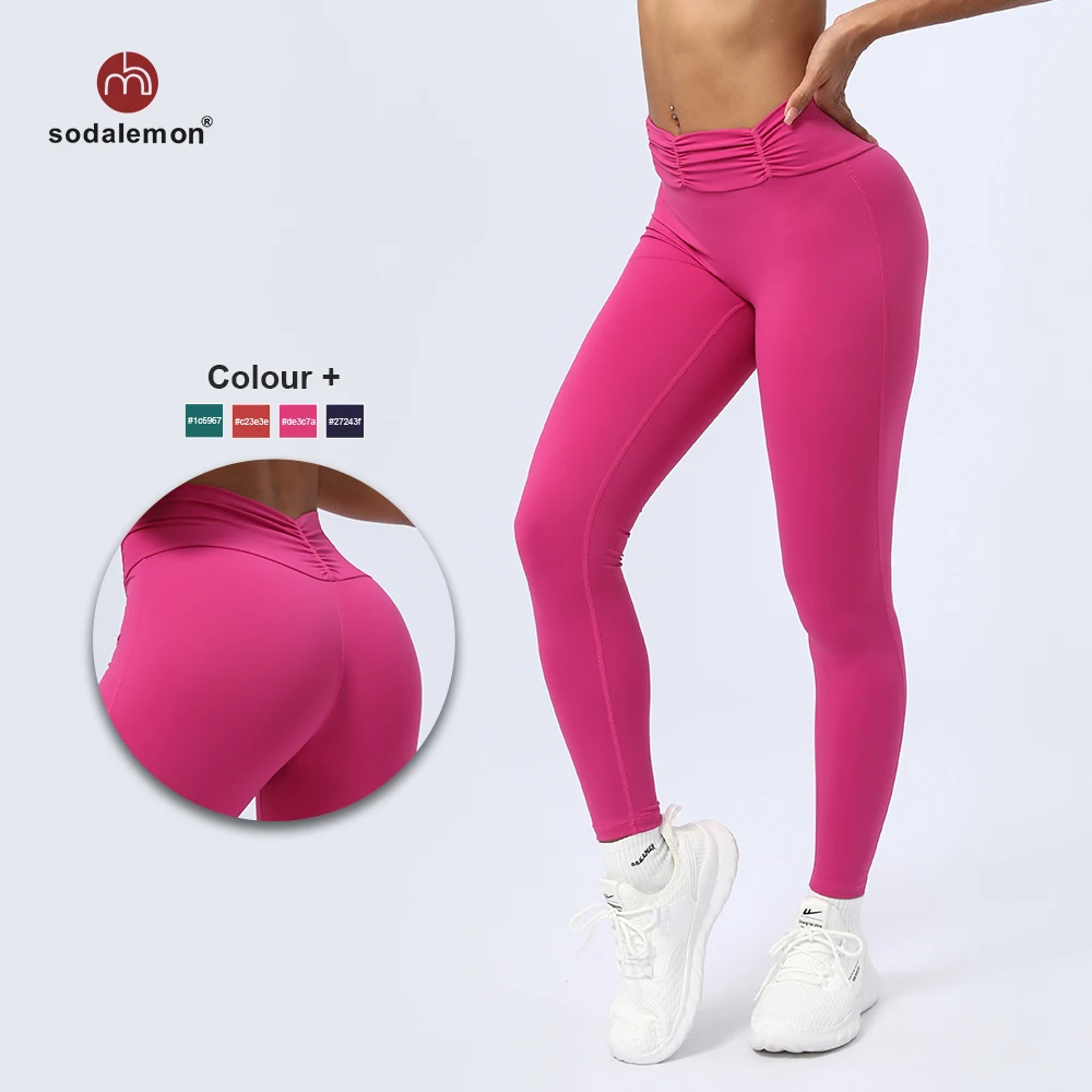 High Quality ODM/OEM Anti-Slip Waist Pleated Colorful High Waist Butt Lift Yoga Pants Leggings