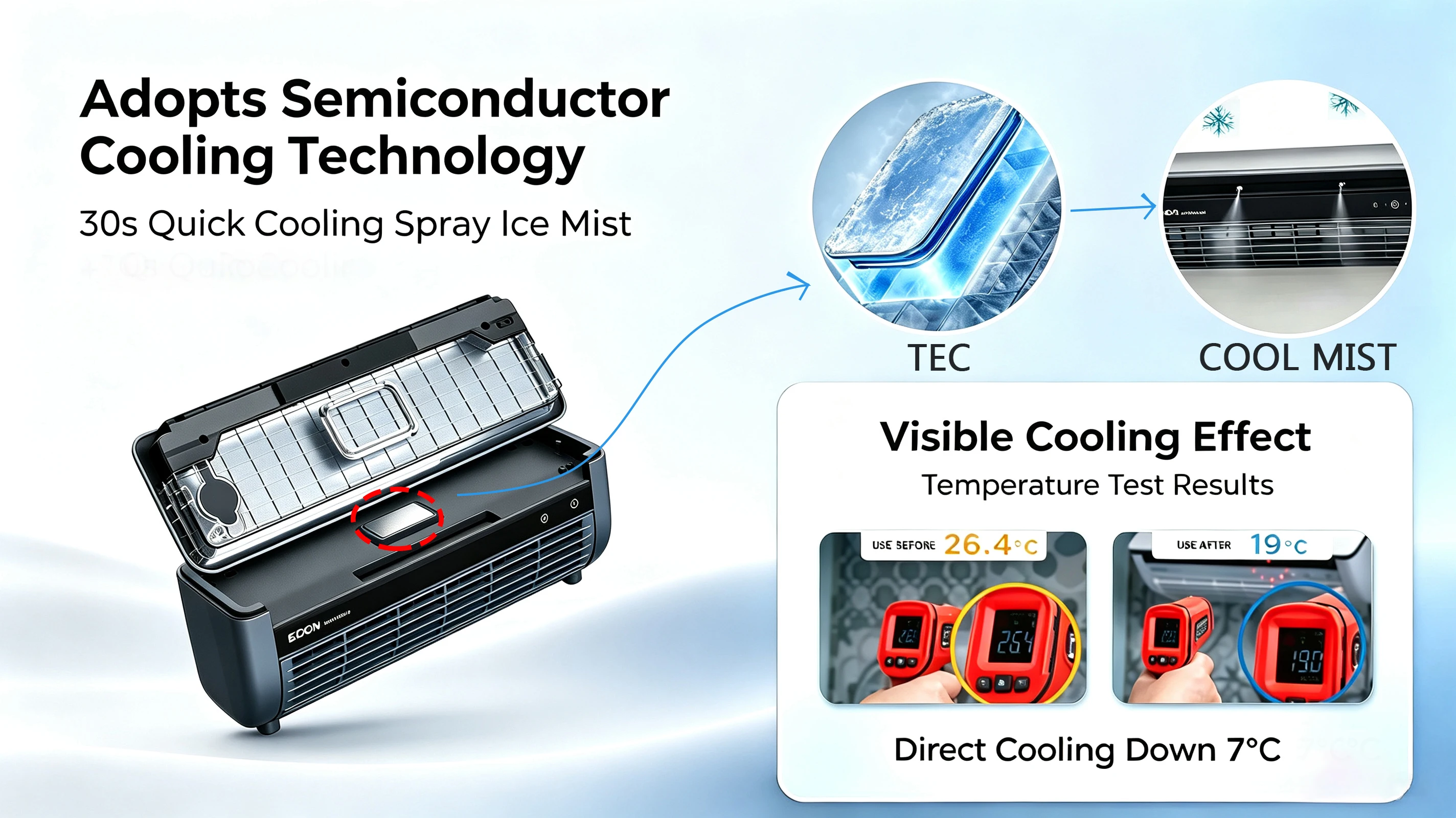 Rechargeable Charging Cooling Fan, Cordless, Portable, Wall - detail 8