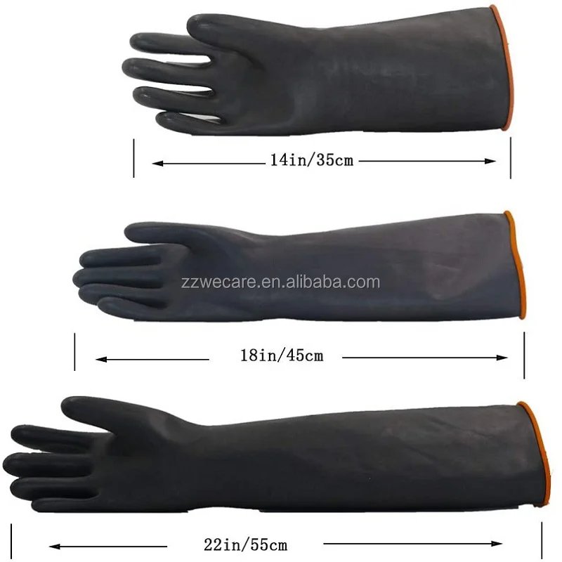 Anti Corrosion Black Acid and Alkali Resistant Heavy Duty Chemical Protective Industrial Rubber Gloves