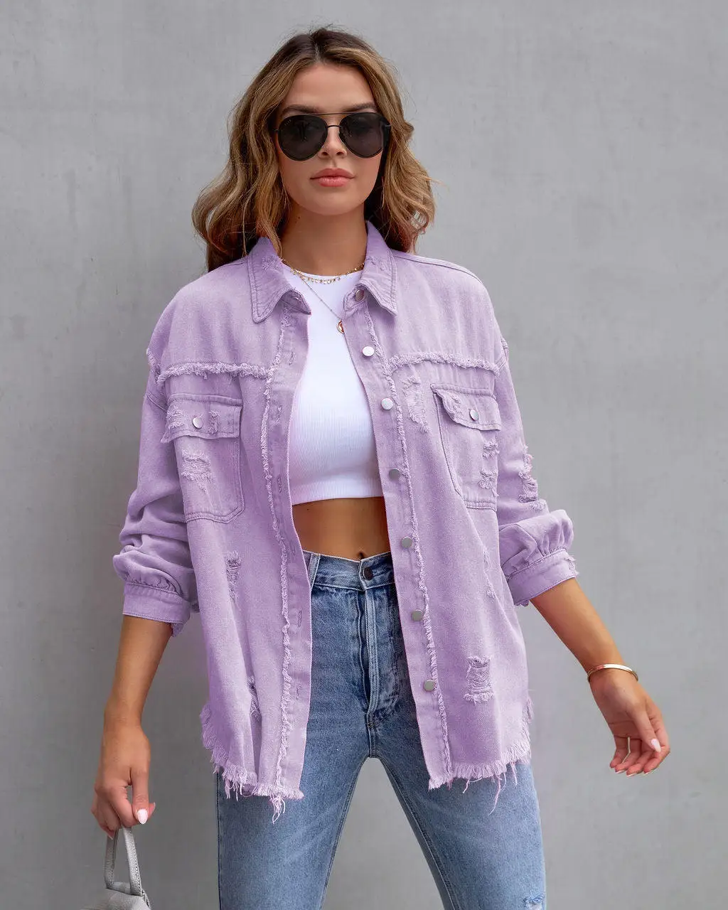 Wholesale Long Sleeve Jeans Top Shirt Ladies Hole Ripped Denim Jacket Coat Women's Blouses Overcoat for Women factory