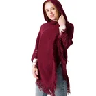 Cape With BEAU FLY 2020 Winter Women Knitted Shawl Poncho Fringe Cotton Hooded Cape With Tassel