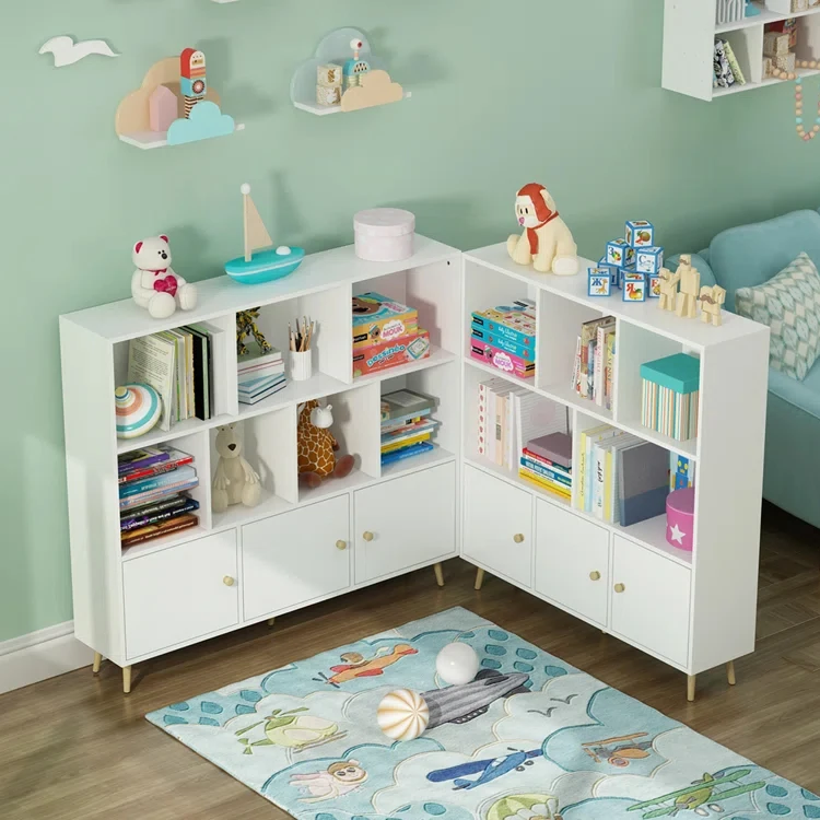 Cheap price wholesale minimalist white wood cube classic children book shelf cute for kids for home