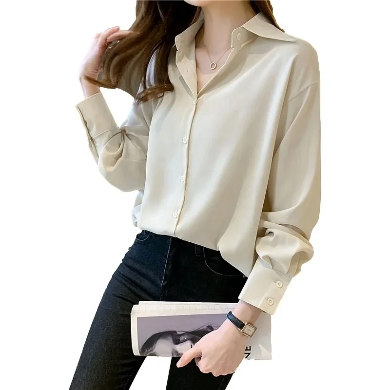 Elegant Printed Shirt Women's Spring Autumn Tops Office Korean Fashion Slim White Chiffon Blouse Long-Sleeve women blouses 2023