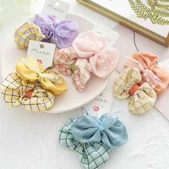 SongMay Children's hair accessories baby hair rope lovely bow check color matching children's hair circle