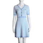 V Neck Factory Outlet V Neck Short Sleeve Polka Dot Knit Dress
