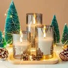 Wax Electric Set 3 Gray Glass Cup Warm Real Wax Party Christmas Home Decoration LED Candle Light