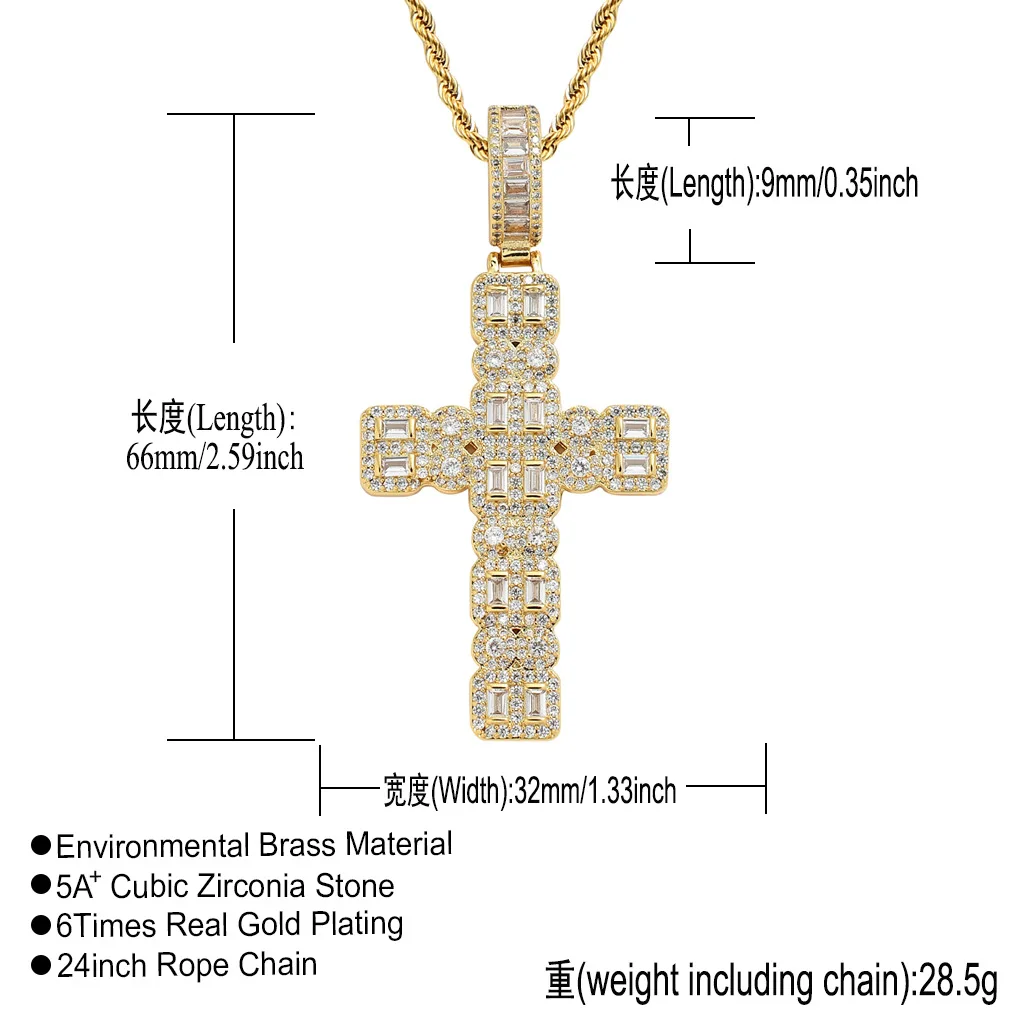 personalized custom diamond jewelry necklace,men women copper pave with zircon gold plated Jesus cross necklace chain blingbling