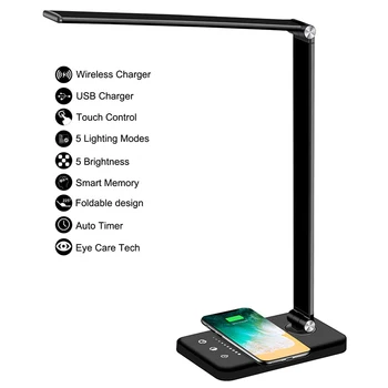 Eye-Caring LED Table Lamp with USB port , Dimming LED Desk Lamp with Fast Wireless Charger