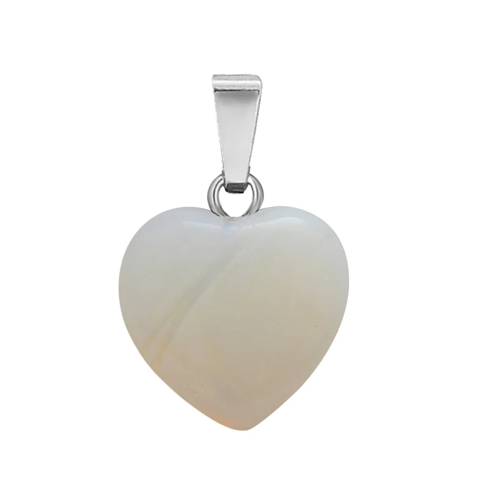 100% Natural Crystal Stone Heart Stainless Steel Pendant For Women DIY Gemstone Agate Pendant Necklace Jewelry