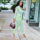 Long 2021 Fall Clothing For Womens 2 Pieces Long Set Hot Sale Plaid Printed Suit And Trousers Two-piece Suit
