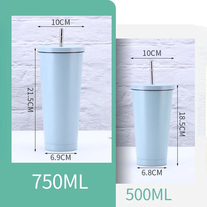 24oz 16oz Classic Stainless Steel Insulated Travel Water Tumbler Cup with Straw Lid 750ml 500ml Cold Brew Tea Iced Coffee Mug