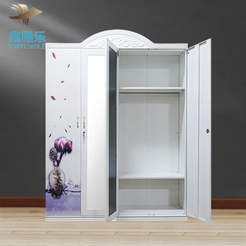 Modern 4-Door Metal Wardrobe Kids Bedroom Home Furniture Factory Wholesale Lemari Pakaian Besi Armadio Garde-robe Metallique