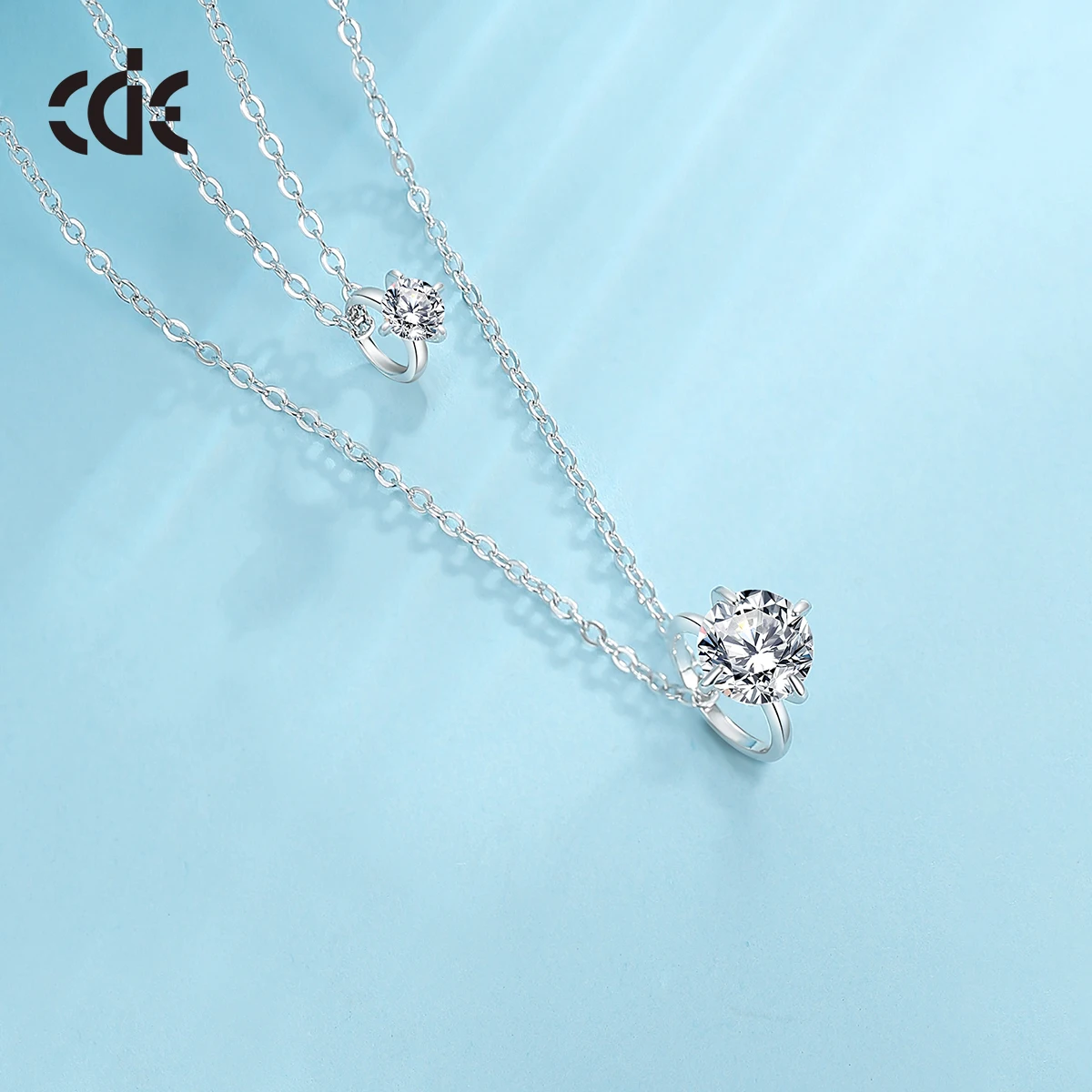 CDE CZYN031 Fine Jewelry Crafted 925 Sterling Silver Necklaces For Women Wholesale Bulk Double Chain  Ring Pendant Necklace