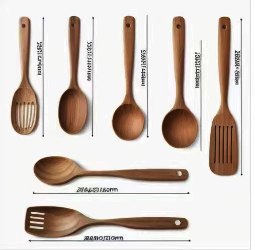 2024 new develop 7pc Eco-Friendly acacia Wooden Kitchen Utensil Set Lacquered Multi-Color Spurtle Vegetable Home Hotels Weddings