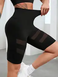 2023 new biker short best-selling high-waist hip-lifting sexy mesh tummy control design five-point pants yoga shorts summer wome