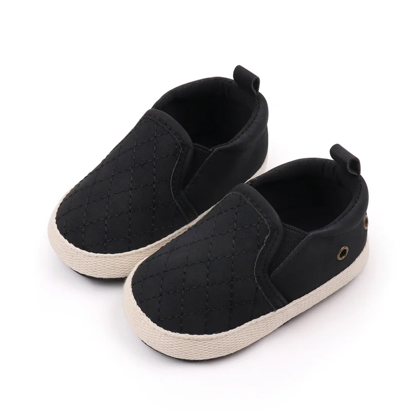 Rhomboid Pattern Design Soft Bottom Baby Boys Casual Shoes with Solid Color for Walking details